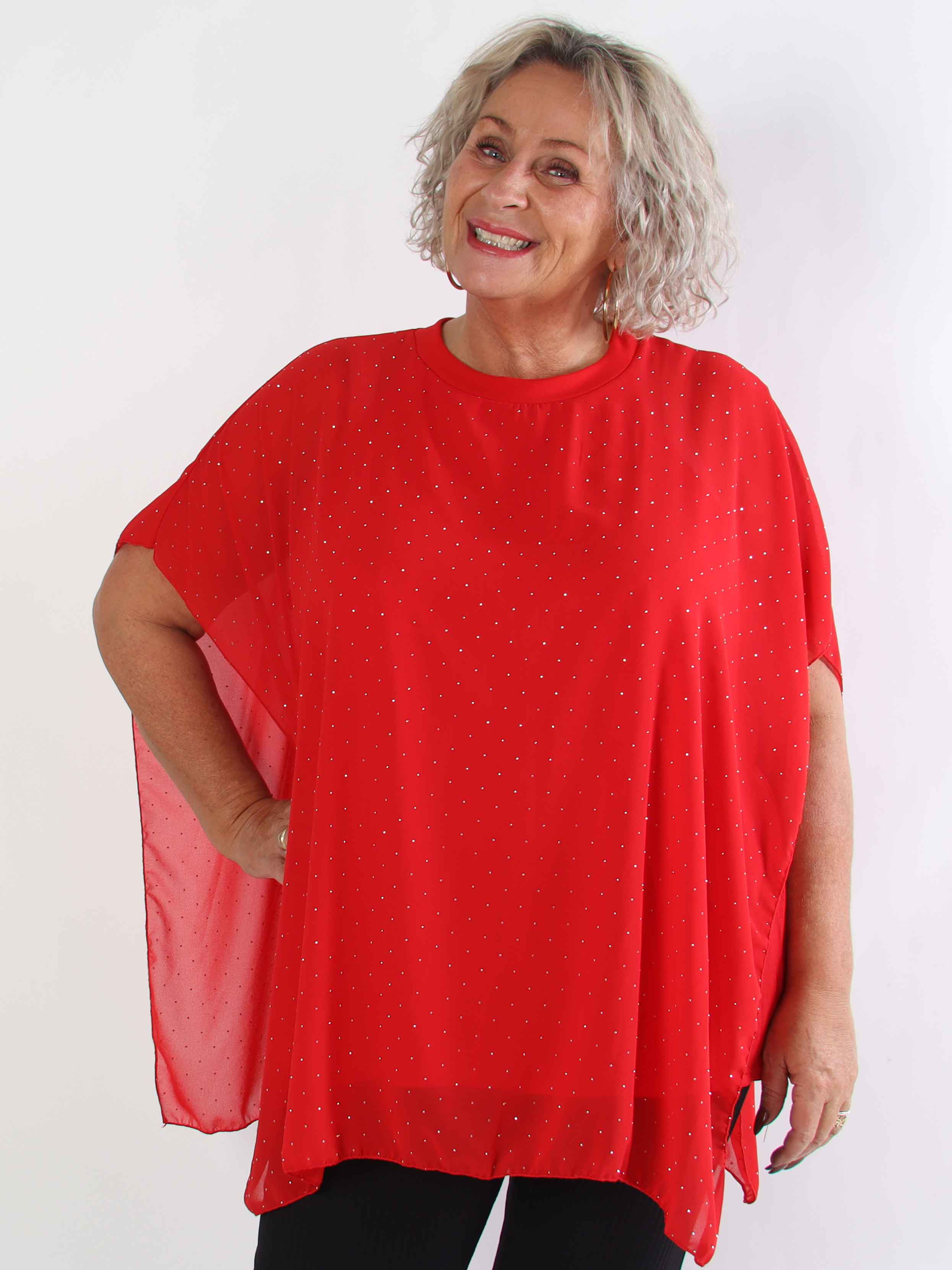 Alpha - Sød plus size tunikakjole med et chiffonlag med skinnende sten